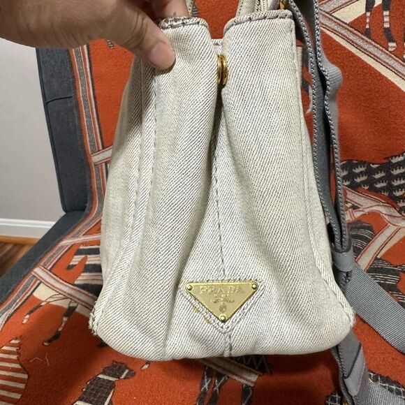 PRADA ❤️🌟WHITE DENIM CANAPA BAG WITH LONG STRAP⭐️ - Picture 3 of 15